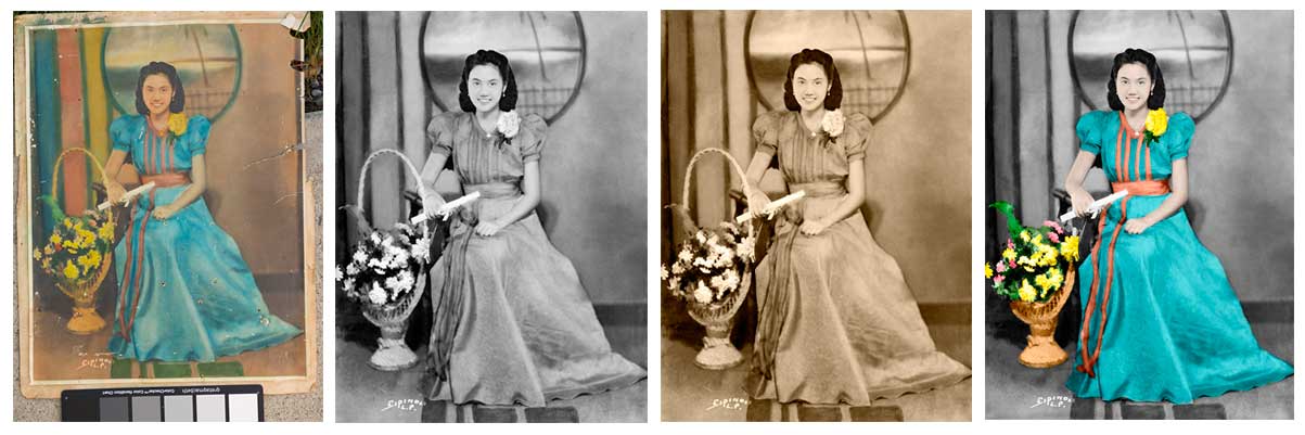 Series of digitally repaired images, black and white, sepia and hand-coloured by Robert Bedan 