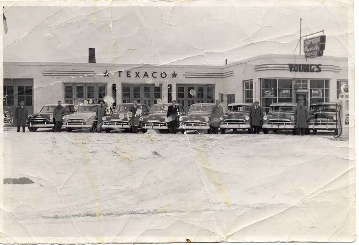 Old photo form 1950's showing car owners at Texaco by Robert Berdan 